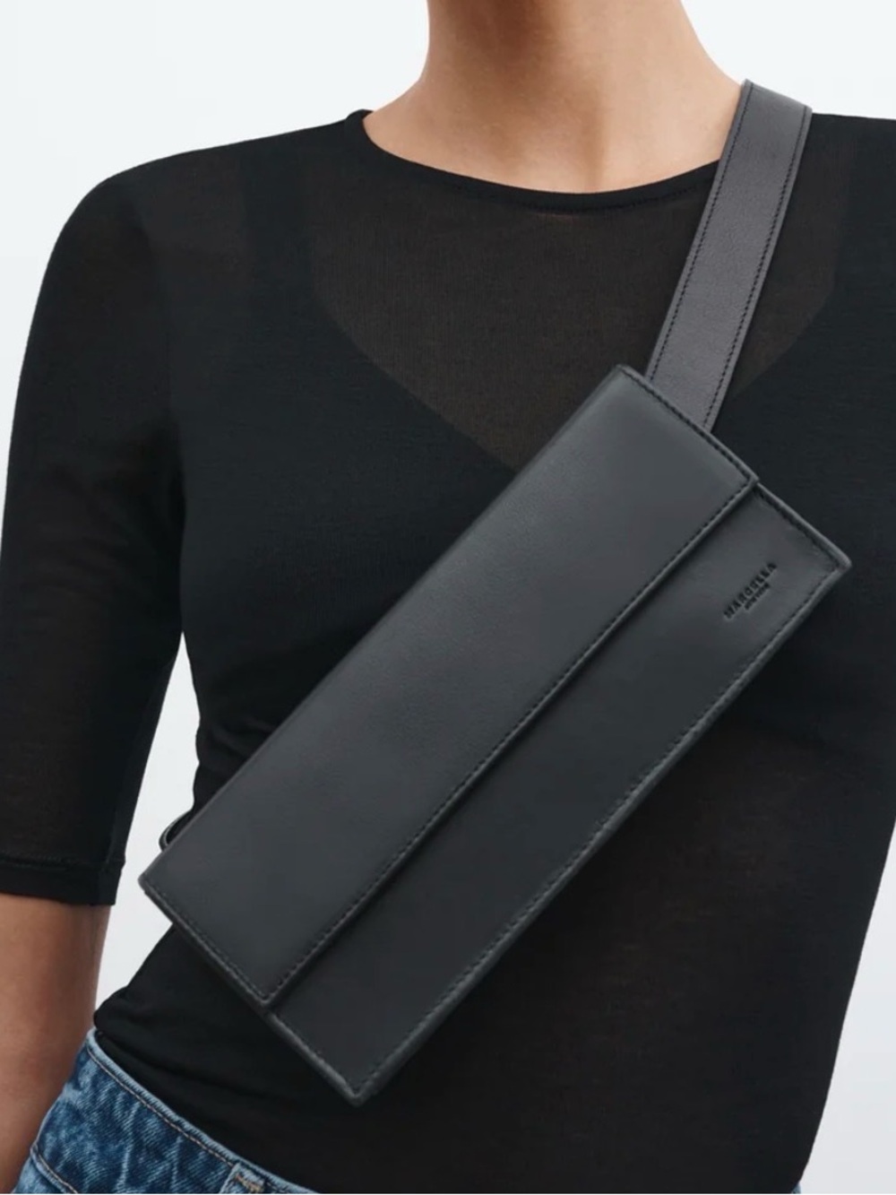 MARELLA Black Leather Flap Clutch
